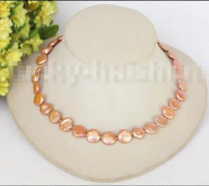 

FREE SHIPPING HOT sell new Style >>>>> 15.5"-17.5" 3row 12mm coin fastener dark champagne pearls necklace j11201