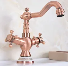 Antique Red Copper Brass Ceramic Base Kitchen Wet Bar Bathroom Vessel Sink Faucet Single Hole Swivel Spout Mixer Tap anf622