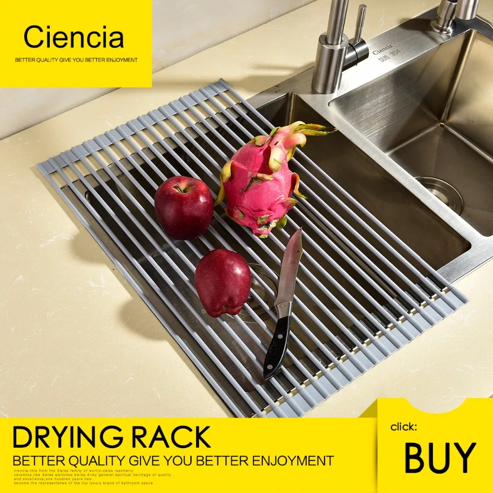 

Free Shipping Rollable Stainless Steel Dish Drying Rack Over the Sink Dish Drying Rack Silicone Gray Collapsible Dish Drainer