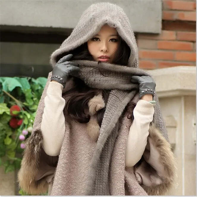 Горячая Распродажа европейский модный стиль Роскошный вязаный 100/100 Genine норковый мех шапка и зимний теплый шарф Hijabs набор для женщин