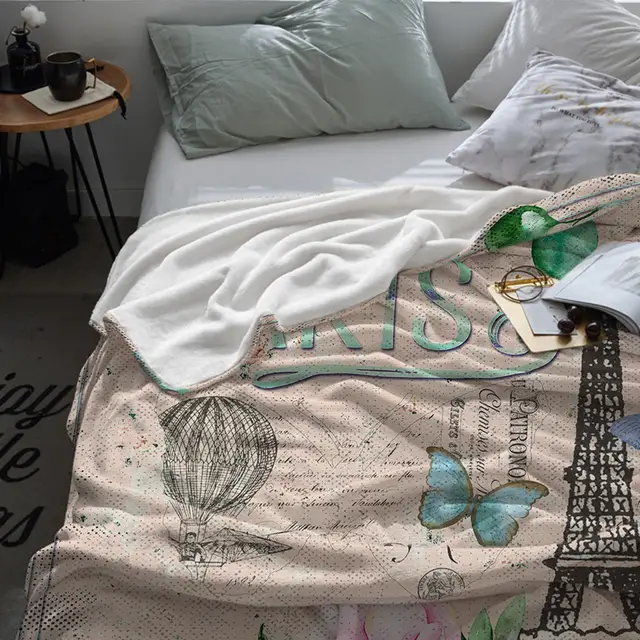Paris My Love Pink French Vintage Throw Blanket Warm Microfiber Blanket Flannel Blanket Bedroom Decor Blankets For Beds