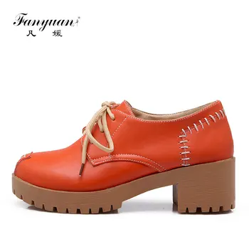 

Fanyuan Classics Non-slip Thick bottom Pumps Women Shoes Spring/Autumn Lace Up Casual Shoes Cross-tied Shallow High Heels