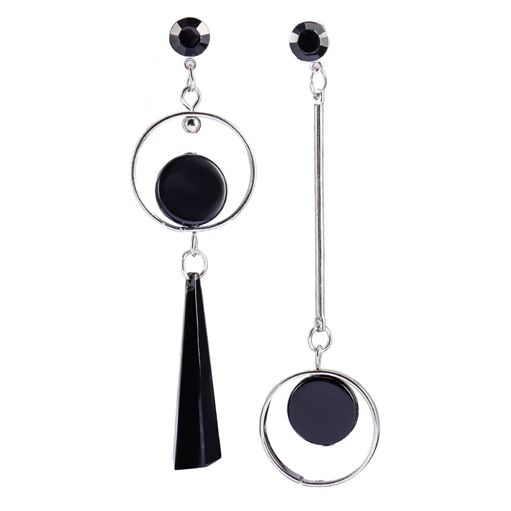 

New Fashion Exaggerated AB Asymmetrical Earrings Women's Long Round Geometric Metal Earrings Metal Jewelry Accessories