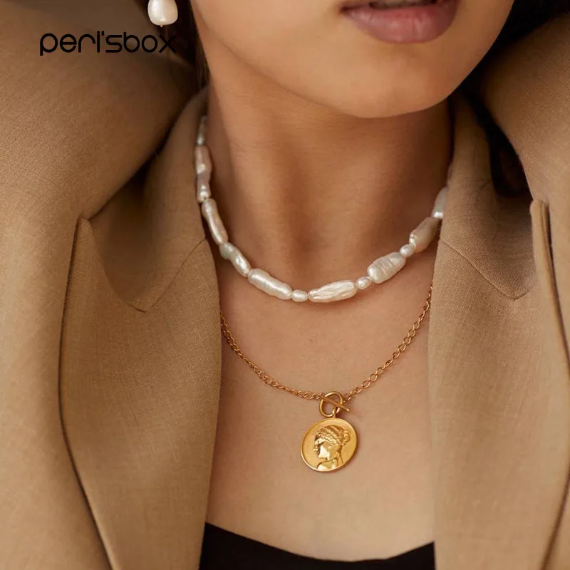 

Peri'sbox 925 Sterling Silver Round Circle Portrait Toggle Clasp Necklaces Coin Medallion Necklace Jewerly Dainty Women Pendants