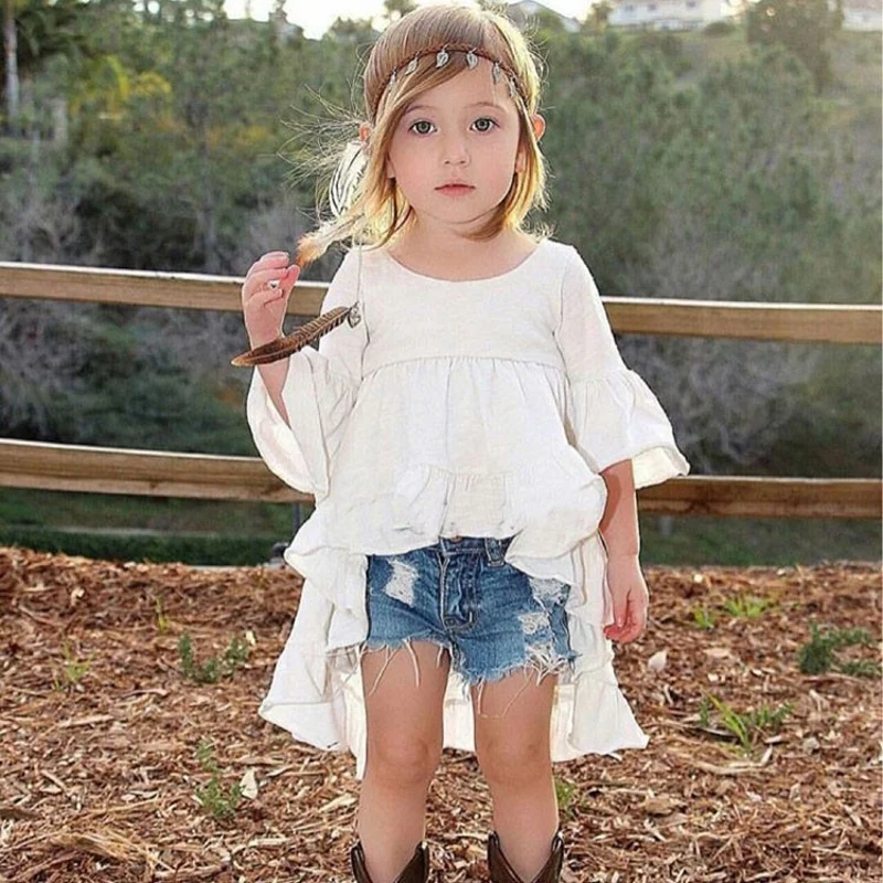 

2019 New Spring cotton for girls 2~8 years baby cut white petal flare sleeve princess dress flower party girls summer dress
