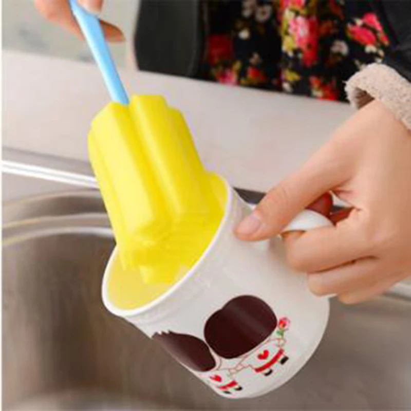 

2 PC Cleaning Brushes Kitchen Cleaning Tool Sponge Brush For Wineglass Bottle Coffe Tea Glass Cup long handle Brush Random Color