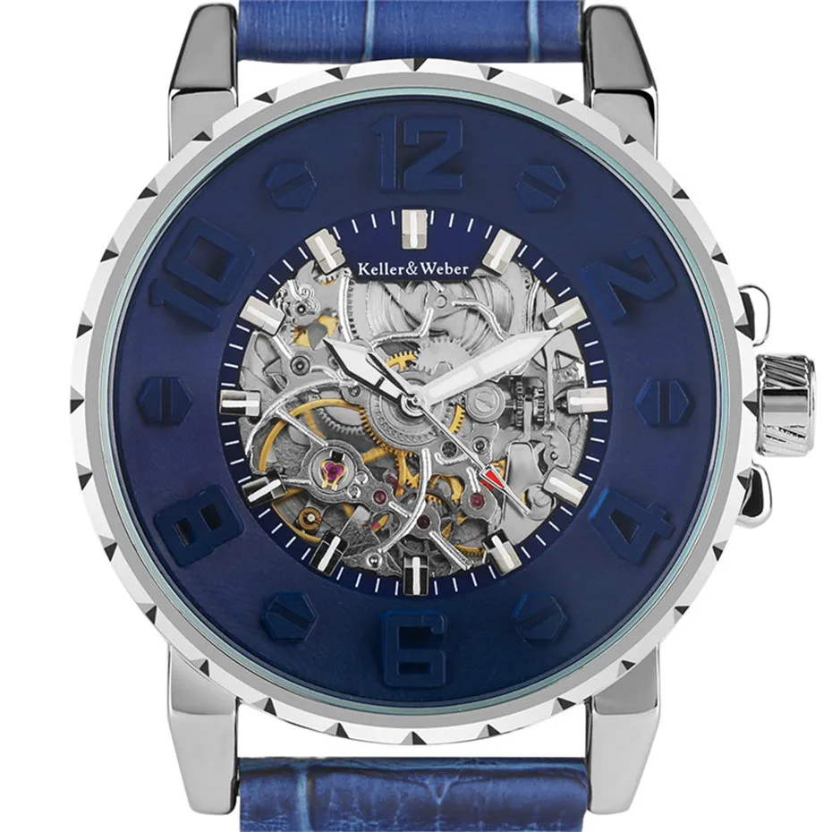 Men Military Business Black Blue Unique Concave Automatic Mechanical Wristwatch Genuine Leather Band Outdoor Gift (20)
