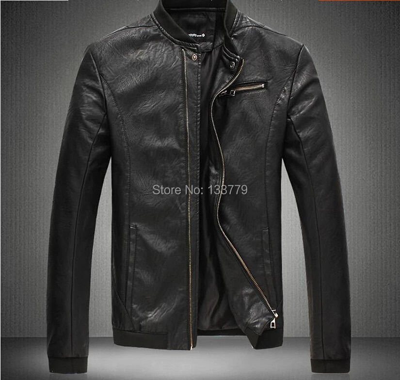 Spring New Men's sheep leather slim motorcycle jackets men black zipper sport plus-size coat fat people coats 5XL 3XL | Мужская
