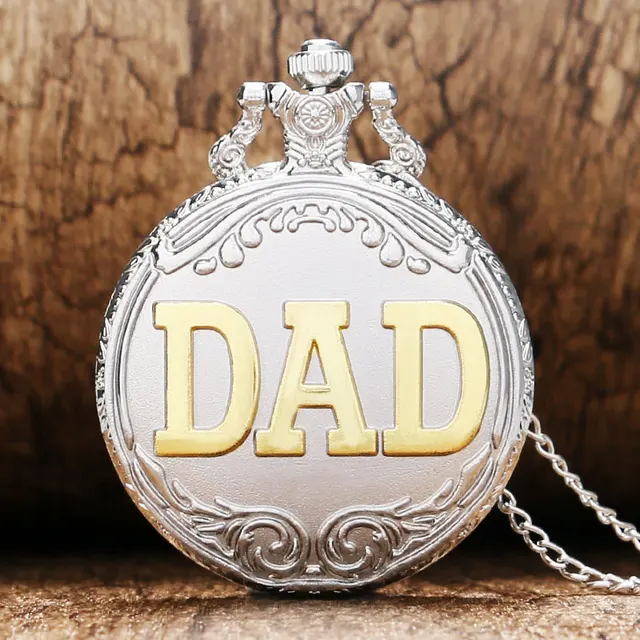 Father's Day Gift Silver & Golden DAD Theme Quartz Pocket Watch Pendanct Necklac Father's Day Gift Silver & Golden DAD Theme Quartz Pocket Watch Pendanct Necklac