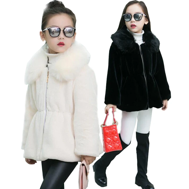 

2017 Children Imitation Fox Fur Coat Baby Winter Short Warm Whole Fur Coat Big collar Fox Fur Clothes Kids Warm Jacket