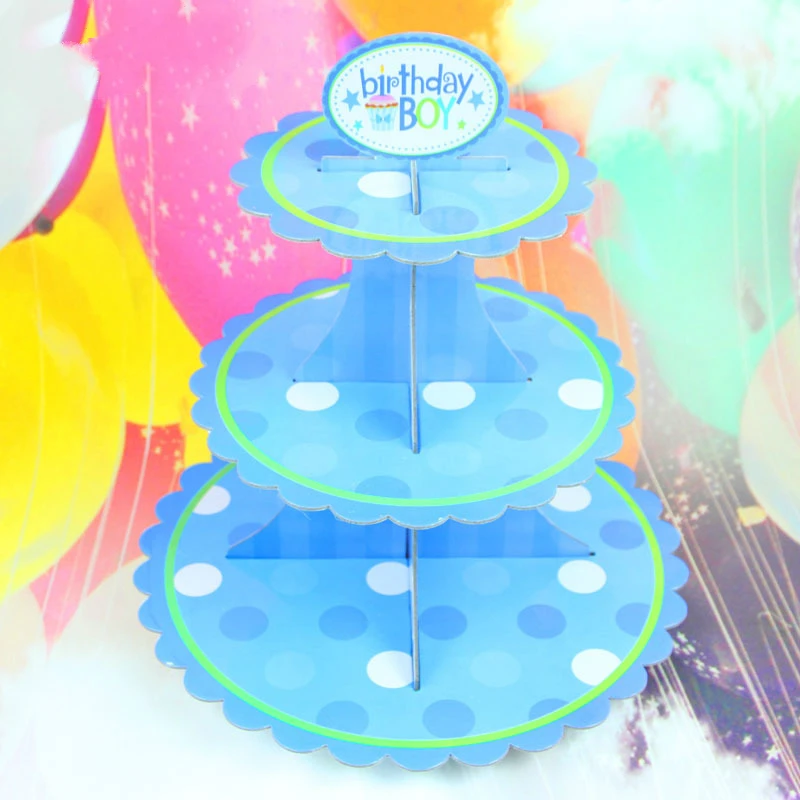 

3 Tier Cardboard Paper Cupcake Cake Stand Plates Display Holder Folding Three Layer Cake Snack Holder Children Party Supplies