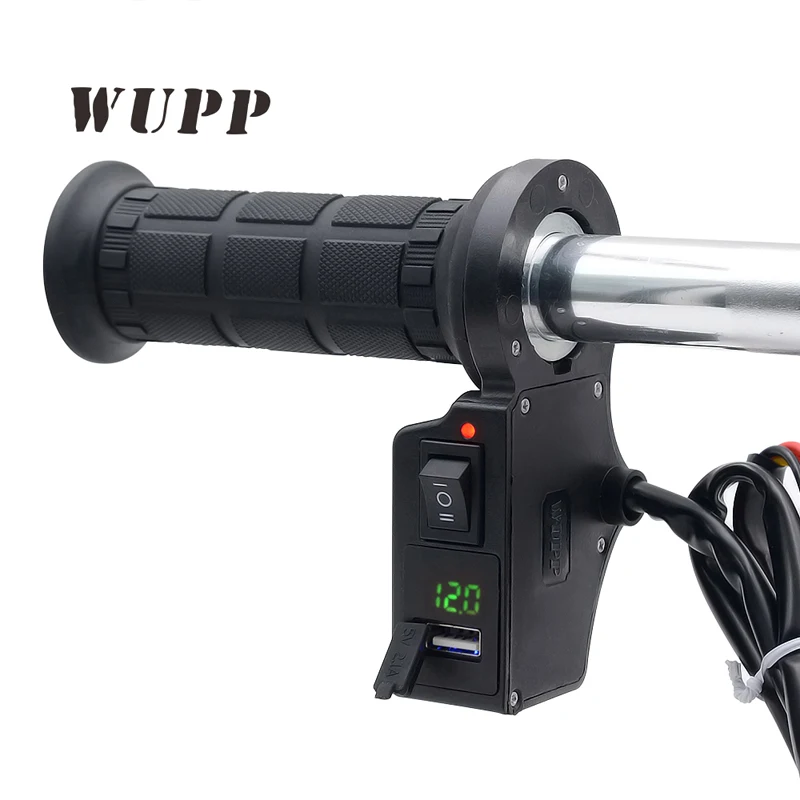 

WUPP Universal 22MM Motorcycle Grip Hot Heated Handle Grips Warmer Handlebar Grip With 5V 2.1A Usb Port Outlet Green Voltmeter