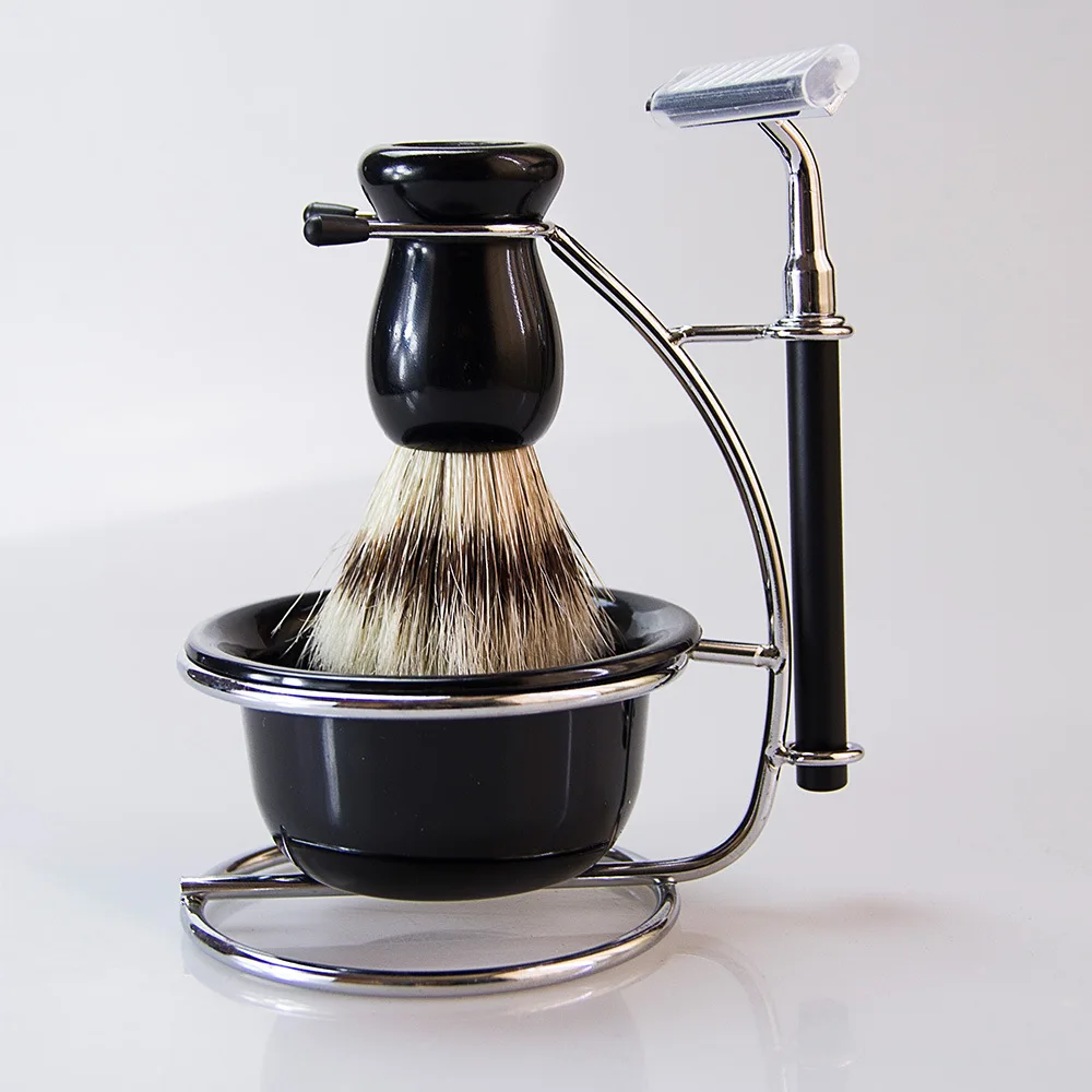 Professional 4 in 1 Shaving Razor+Brush+Stand+Bowl Shaving Brush Set