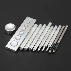 KiWarm, новинка, 11 шт., металлический кожаный инструмент для рукоделия, дырокол, защелка, Монтажный набор, заклепка, сеттер, базовый набор, сделай сам, кожевенное ремесло - изображение