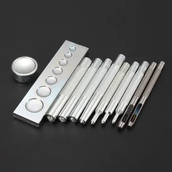 

KiWarm New 11PCS Metal Leather Craft Tool Die Hole Punch Snap Fastener Installation Kit Rivet Setter Base Set DIY Leathercraft