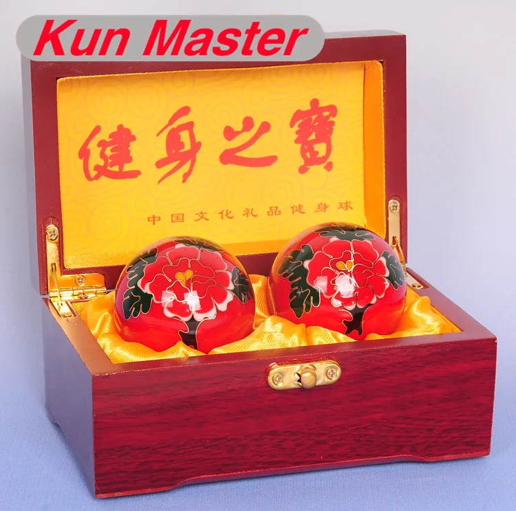 

2Pcs Chinese Cloisonne Exercise Stress Ball Hand Wrist Baoding Ball Health Exercise Therapy Hand Massage Ball Peonies Pattern