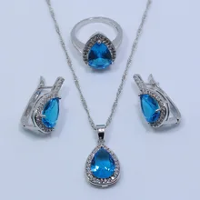 Комплект ювелирных изделий 925 Серебряный Цвет капли воды натуральный голубой кристалл белый кристалл кольцо Размеры 6#7#8#9#10# T173
