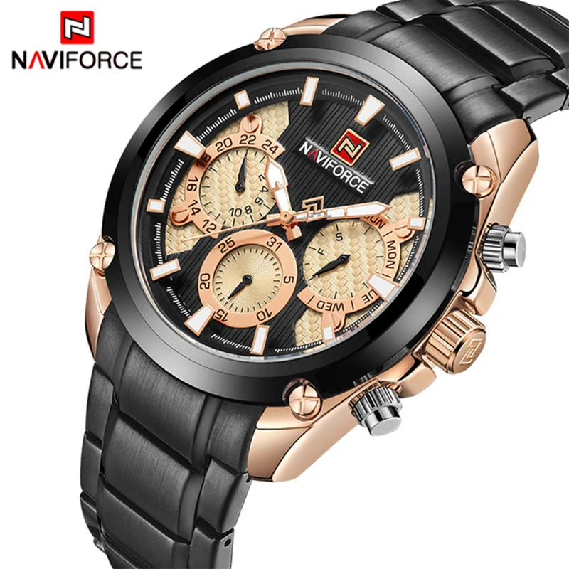 

NAVIFORCE Mens Watches Top Brand Luxury Men's Casual Sport Quartz 24 Hour Date Watch Full Steel Military Wrist Watch Male Clock