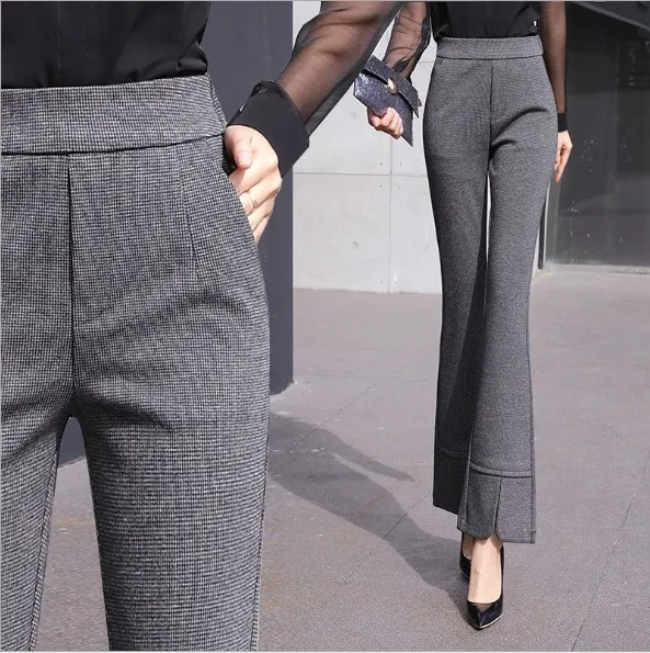 Women Autumn Winter Grey Flare Pants Womens Elegant Flared Pants ...