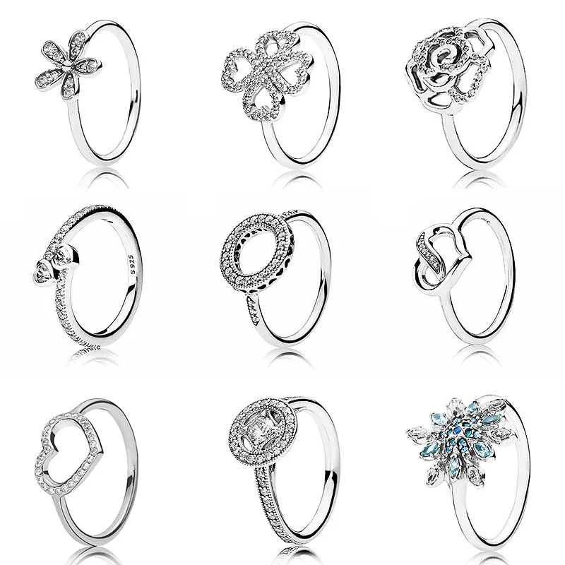 

Hearts Of Halo Clover Ring With Crystal 925 Sterling Silver Signature Ring For Women Wedding DIY Pandora Jewelry