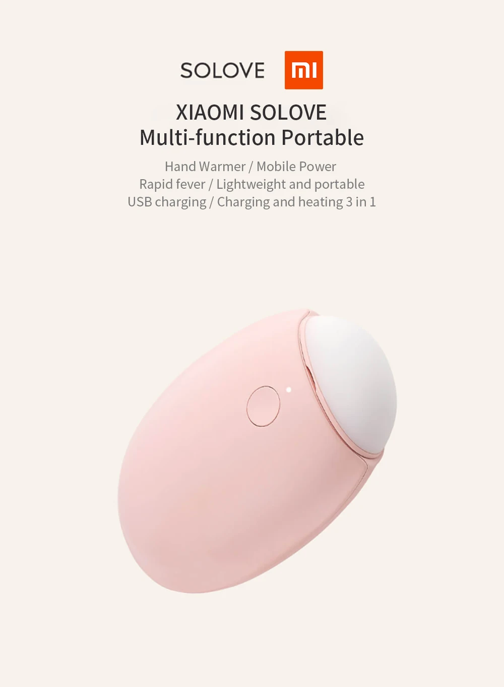 YOUPIN SOLOVE Электрический многофункциональный портативный ручной подогреватель power Bank Зарядка через usb 3600 мАч защита емкости компактный
