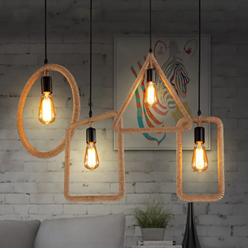 

FUMAT Loft pendant lights Hemp Rope Hanglamp AmerianCeiling Edsion hanging lights fixture loft luminaria pendant lamp