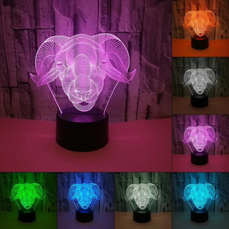 Инструмент для животных Овцы Глава 3D настольная лампа ягнят цветной сенсорный светодиодный визуальный индикатор USB дети подарок Спальня
