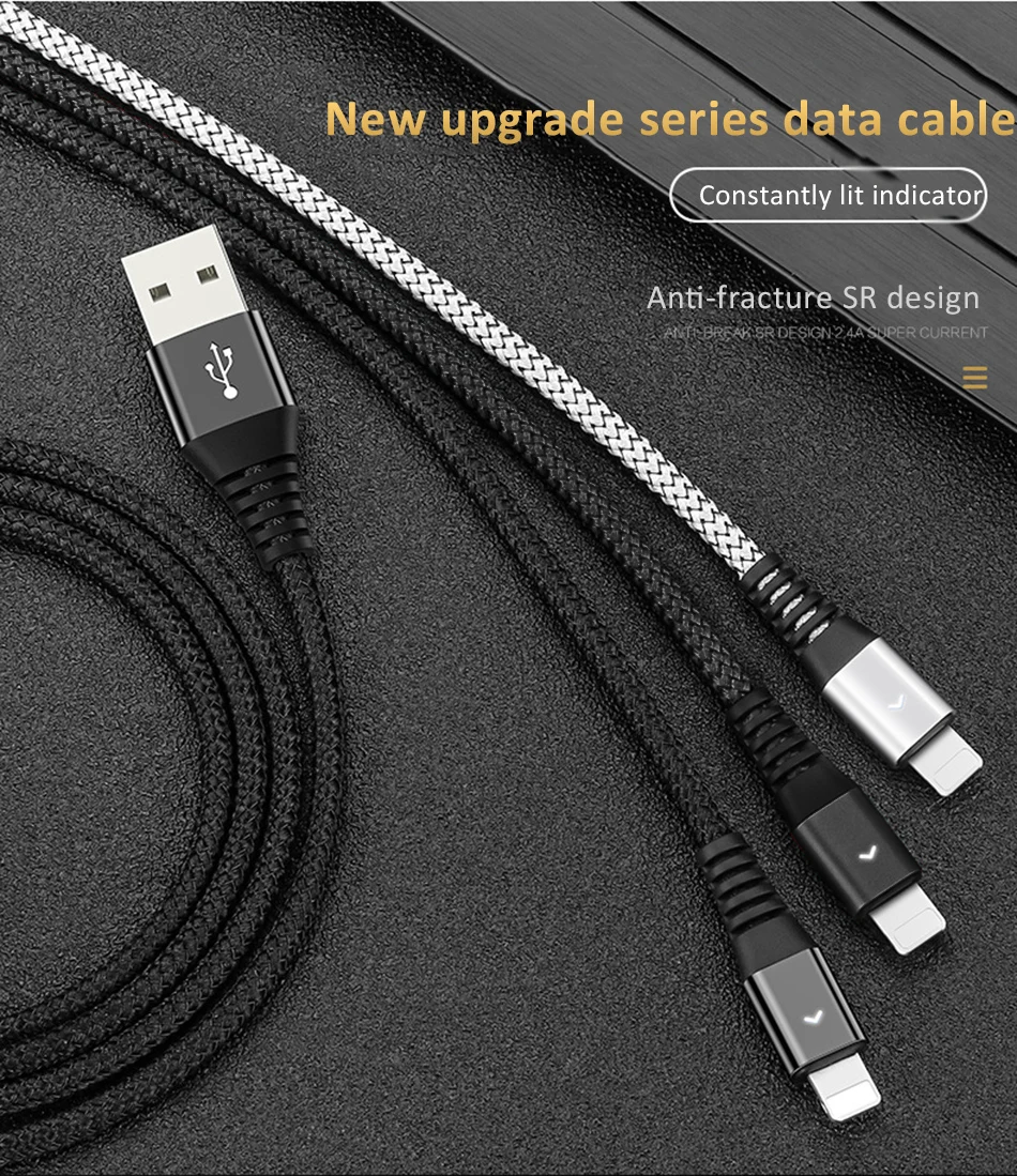 NOHON LED Charging&Sync Data Line 8 Pin Mobile Phone Cable For iphone 10 X 8 7 Plus For iPad Mini 2.4A Lighting Charge Cables 1M (1)