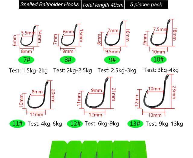 5-pieces Carp Hook Snelled Baitholder Hooks 7#-13# Test 1.5kg-13kg