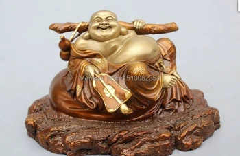 

5"China Buddhism Scarce Royal Bronze Gild Lucky Maitreya Buddha Statue