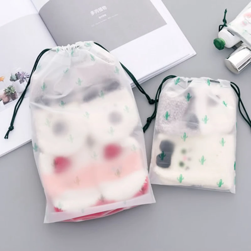 TTLIFE Cactus Transparent Drawstring Cosmetic Bag Women Makeup Case Bath Toiletry Wash Travel Organizer Clothes Storage Pouch