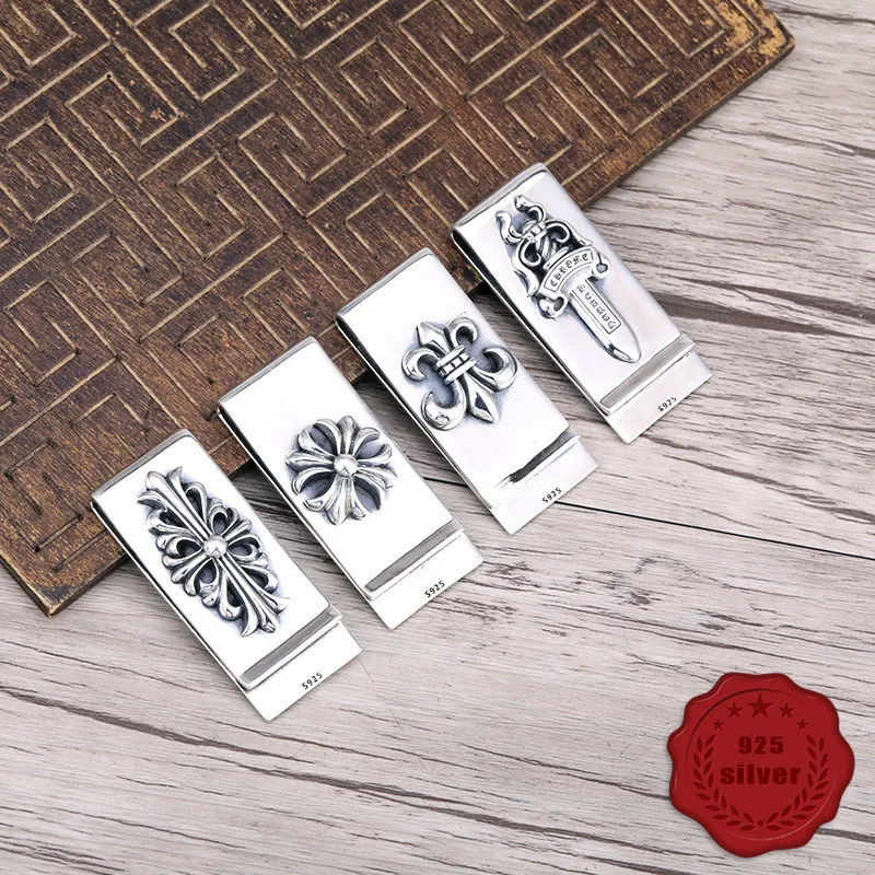 

925 sterling silver clip cross flower anchor wallet retro personality fashion punk style hip hop simple couple styling send love