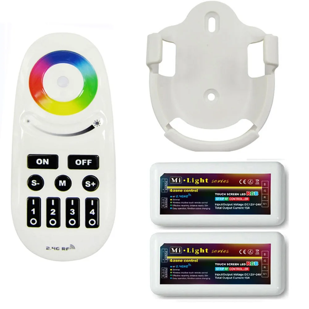 

1x Mi.Light 2.4G RF Remote With Wall Holder + 2x 4-Zone RGB Receiver Box FOR 5050 3528 5630 RGB LED Strip