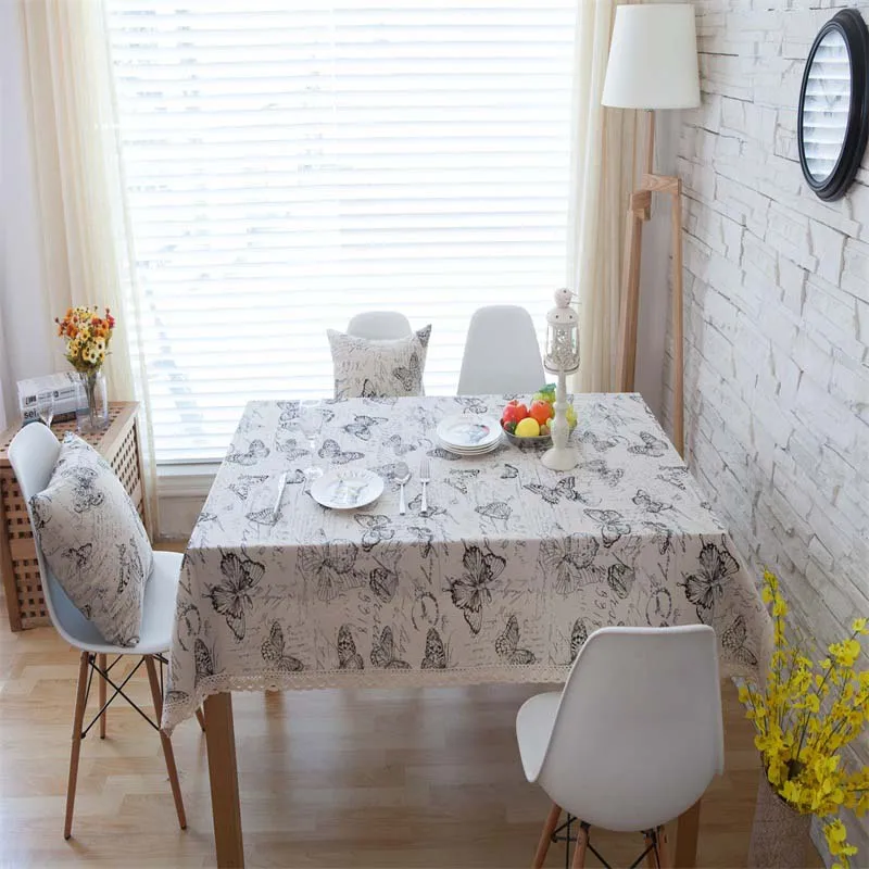 

American country elegant cotton and linen letter butterfly pattern western table cloth table