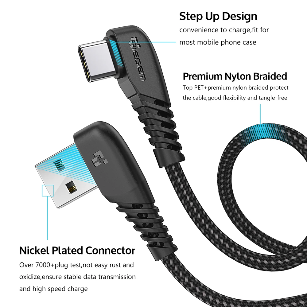 USB Type C Cable USB C Cable Type C Cable USB C Charger Cord Type C Charging Cable Fast Charger Cable USB Cable Fast Charge Cable Charging Cable USB C Charging Cable Type C Charging Cord USB C Data Cord Charger Cable Phone Charger Cable TIEGEM USB C Cable for Samsung S9 S10 Plus Quick Charge 3.0 Right Angled USB Type C Fast Charger Data Cable for Game USB-C Wire