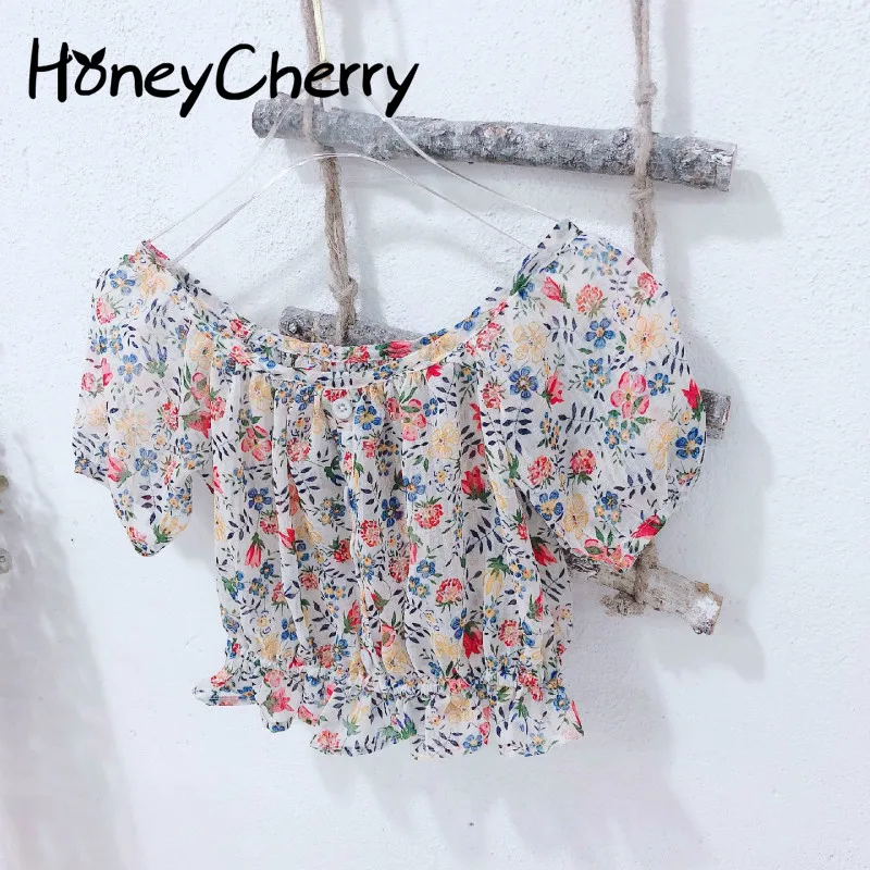 

Girl Shirt Shredded Flower Short-style Westernized Shirt Girls School Blouses Children Girl Top Blouse