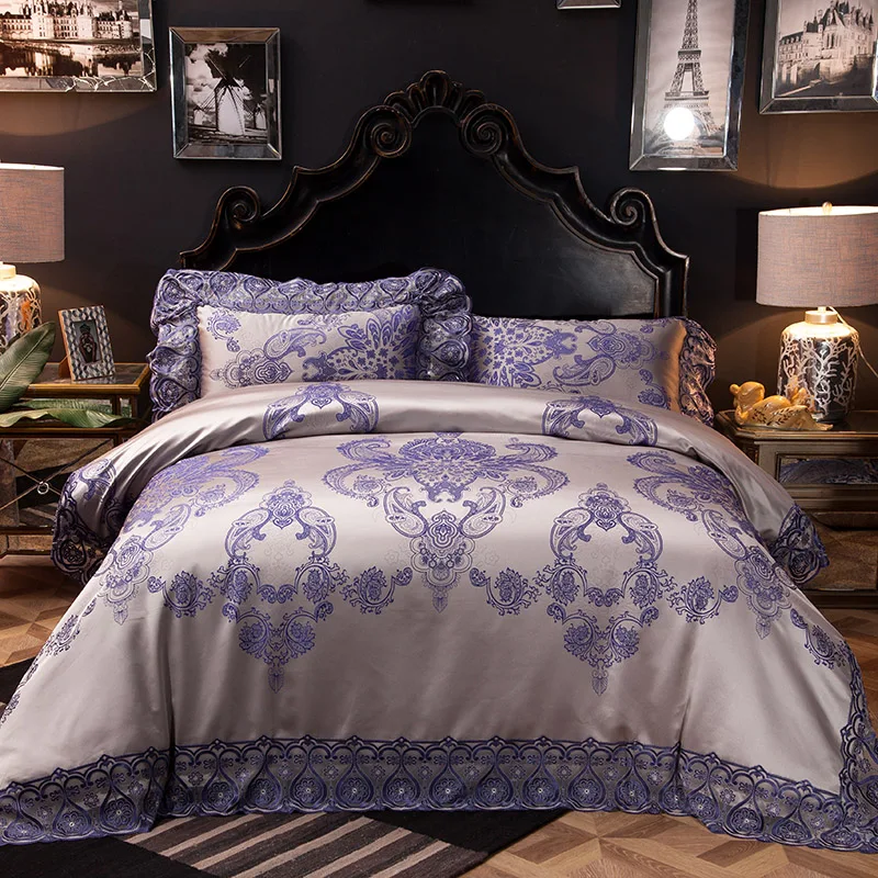 Silk Satin Lace Luxury Bedding set Queen King size Bed Duvet cover set