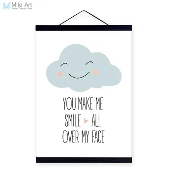 

Modern Minimalist Typography Smile Quotes Wooden Framed Canvas Painting Home Decor Nursery Wall Art Print Pictures Poster Hanger