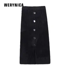Werynica, женская зимняя Длинная шерстяная юбка, эластичная резинка на талии, прямая юбка, женская элегантная Юбка До Колена, винтажная Женская Осенняя юбка