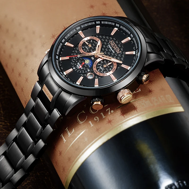 

NESUN Men Automatic Self-Wind Mechanical Wristwatches Waterproof Sports Watches Luminous Clocks Relogio Masculino Fashion Brand