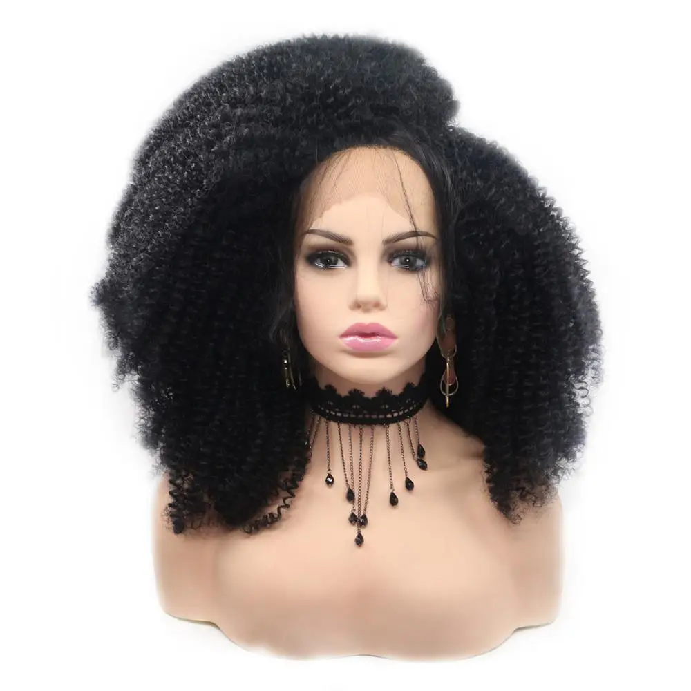 

Jet Black Color Synthetic Wigs Afro Kinky Curly Lace Front Wigs For Women Side Part Venvee High Temperature Fiber Hair