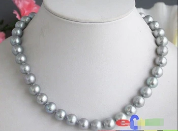 

Free shipping@@@@@ real AA++ 17" 12mm ROUND GRAY FRESHWATER PEARL NECKLACE