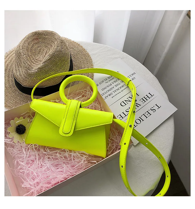 Fluorescent Color Envelope Bag For Ladies Retro High Quality Pu Leather Handbags Female Wome Elegant Korean Style Crossbody Bags - Цвет: Fluorescent Yellow