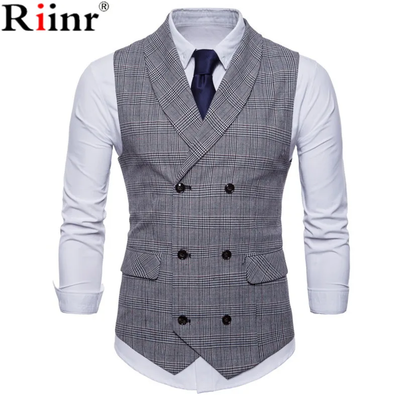 Riinr мужской костюм жилет без рукавов Slim Fit Жилет Бизнес Свадьба Классический Masculino