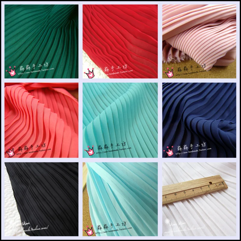 1psc multi color Pleated Chiffon fabric pleated fabric solid color for