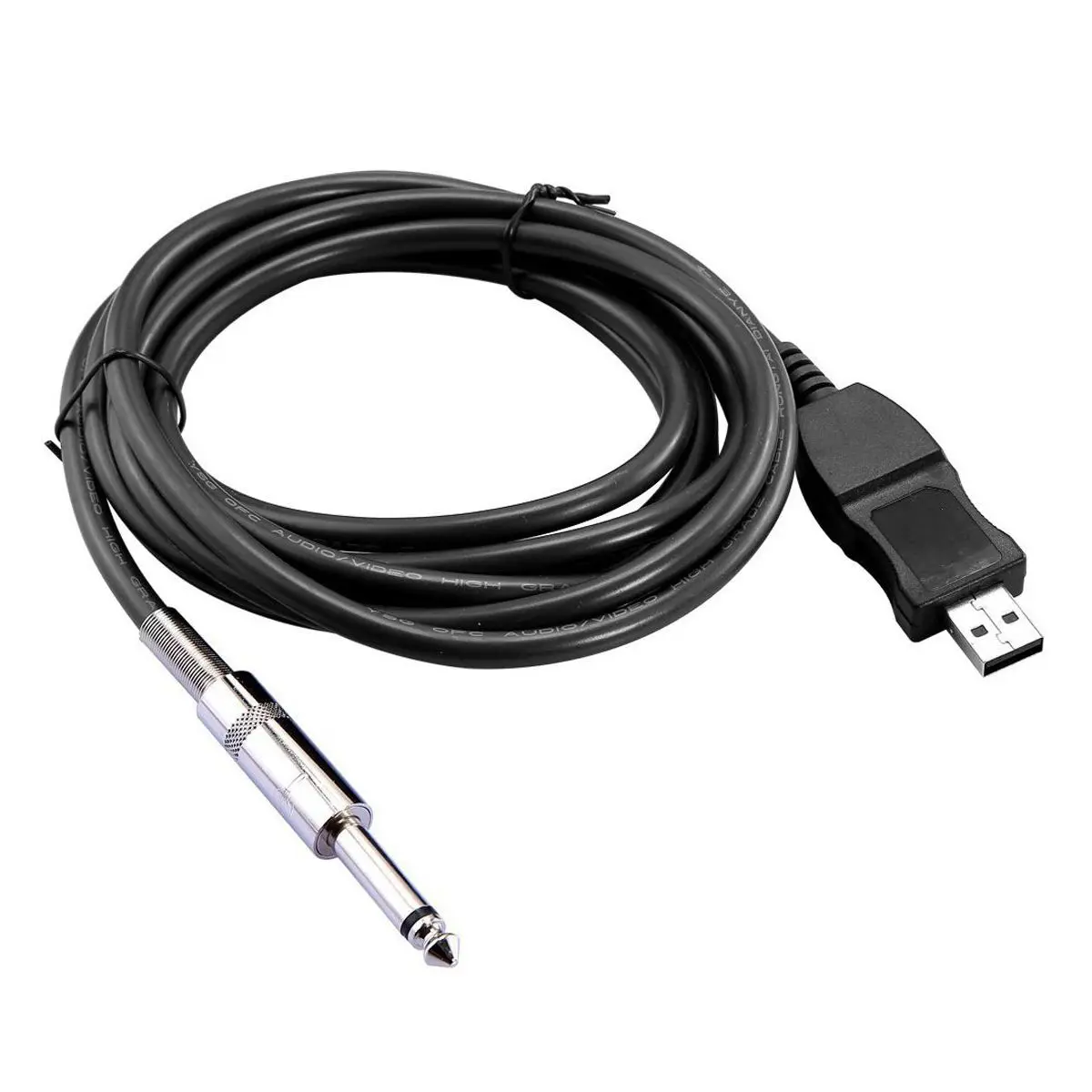 USB Guitar Cable USB Interface Male to 6.35mm 1/4 inch Mono Male