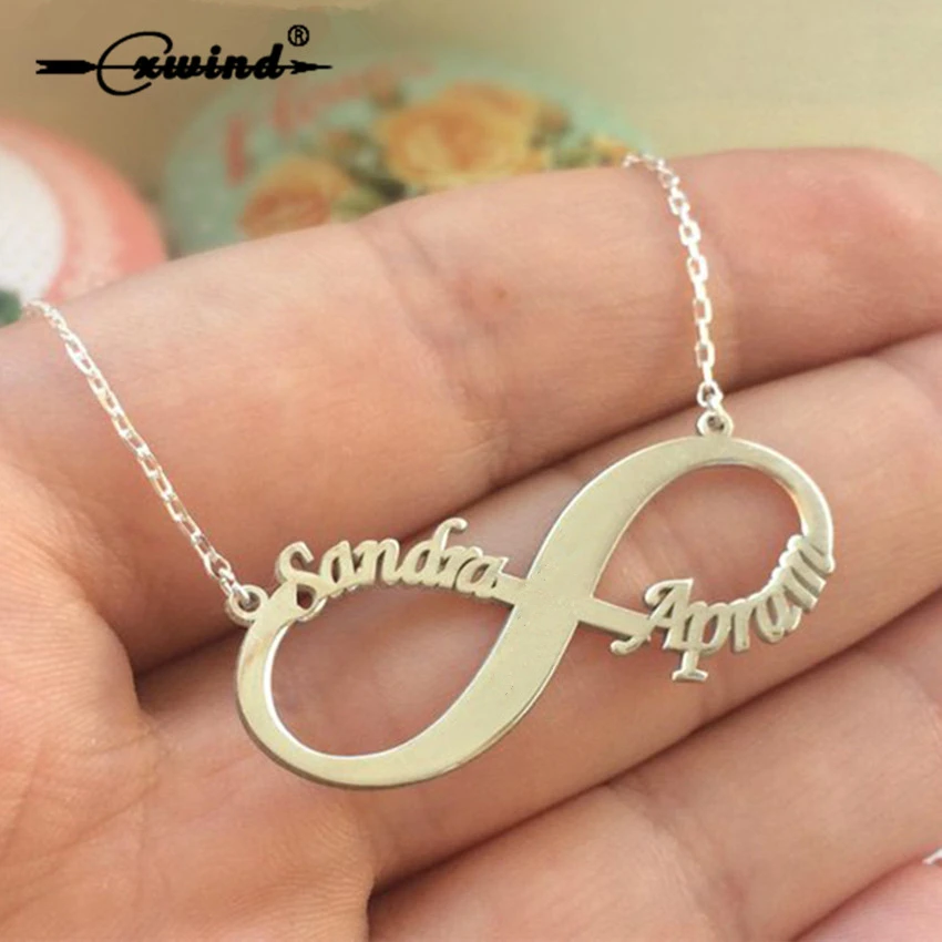 

Cxwind Personalized Stainless Steel Luckly 8 Pendant Choker Cursive Date Nameplate Custom Infinity Letter Name Necklace Jewelry