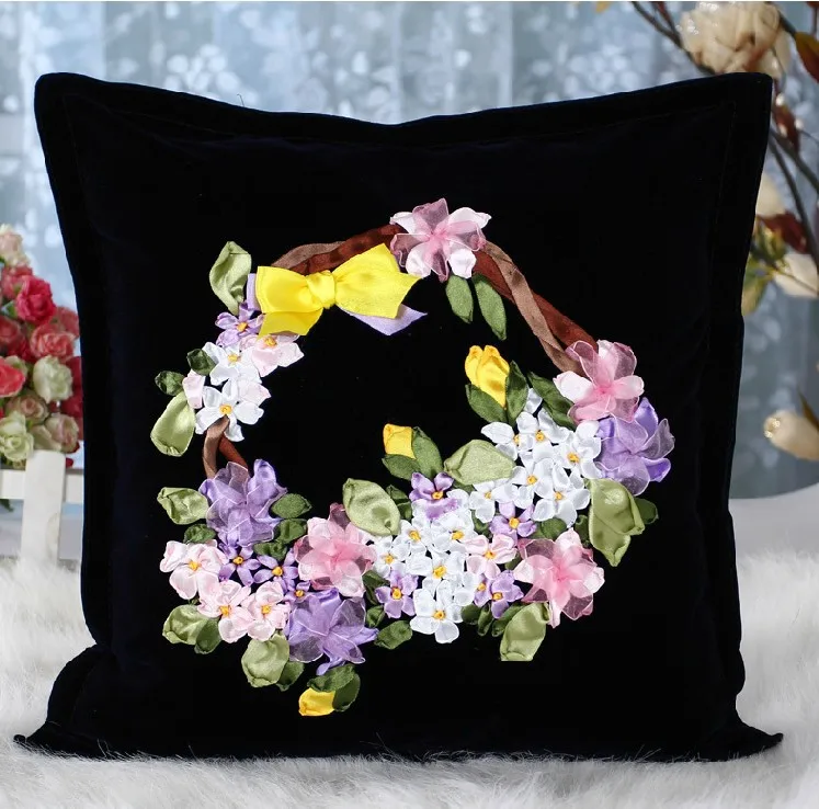45 45cm diy ribbon embroidery pillow cushion handcraft 45 45cm diy ribbon embroidery pillow cushion handcraft