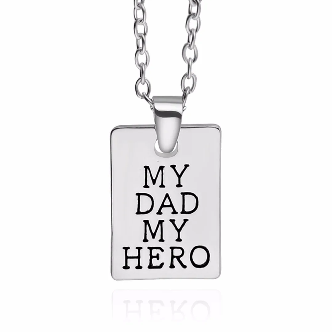 Silver Tag Pendant Necklaces Charming "My Dad My Hero" Choker Necklaces For Men Jewelry Accessories Shellhard Collier Femme