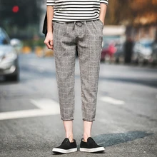 M-5XL! Новая мужская одежда летние льняные Мужские штаны тонкие брюки больших размеров клетчатые повседневные брюки костюмы